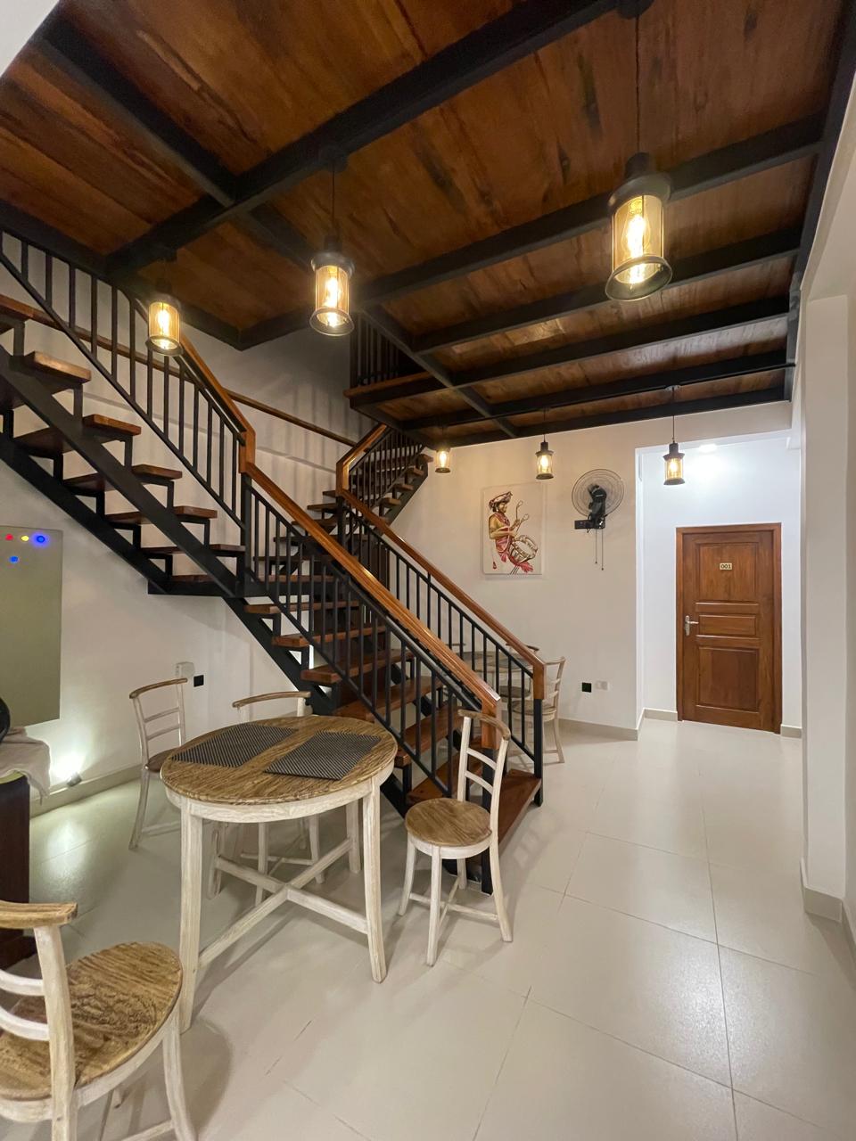 Tropical hotel pool with palm trees